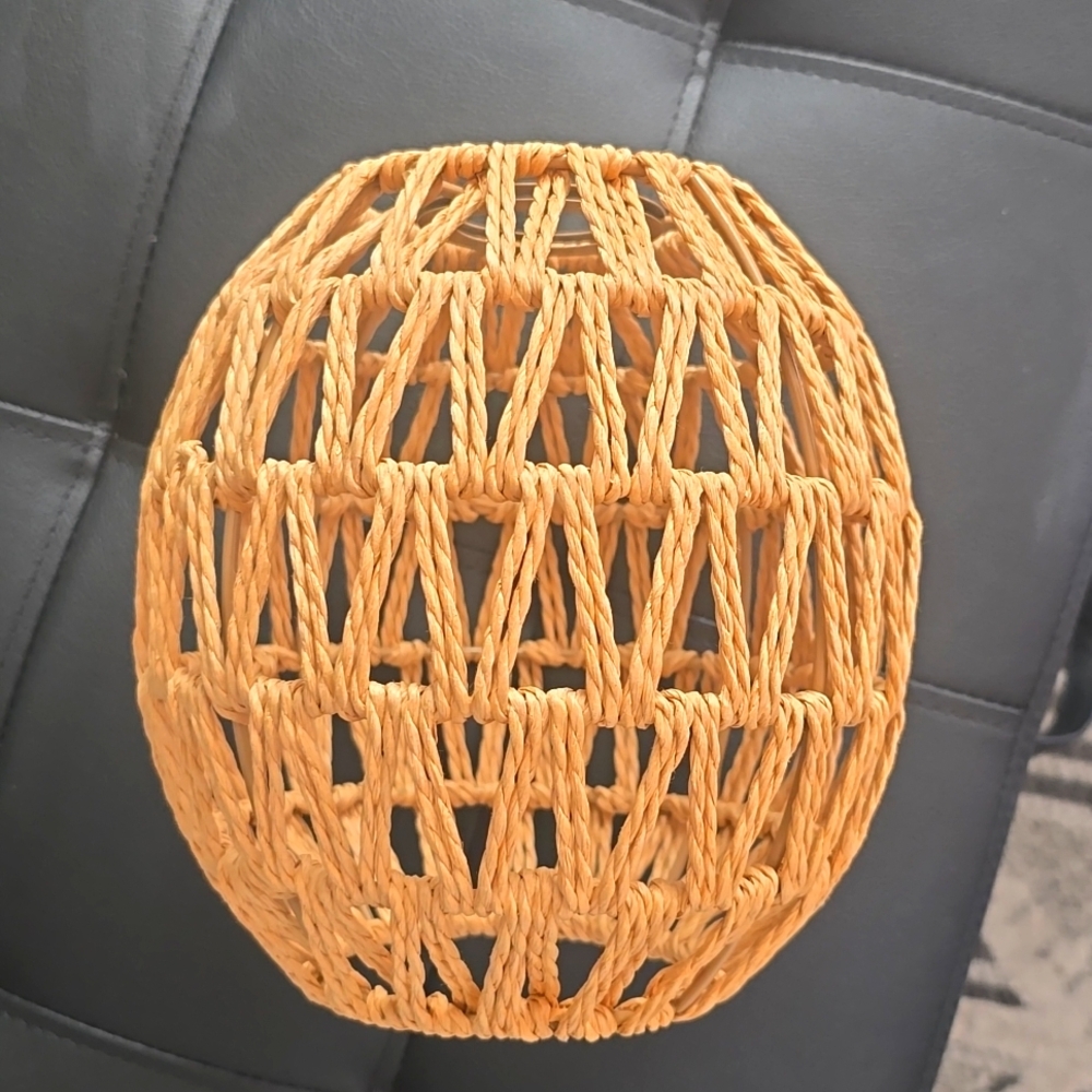 Elegant Tan Woven Rattan Pendant Lamp Shade (NO CORD-lamp Shade Only)
